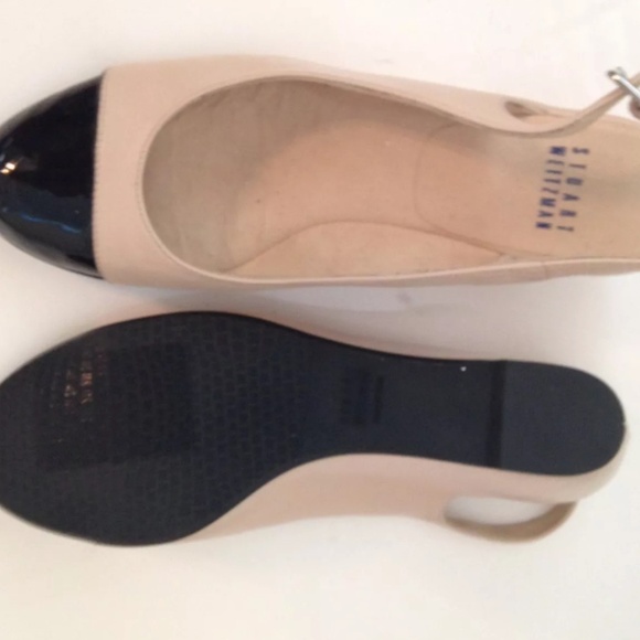 Stuart Weitzman Wedge Leather Beige & Black Patent Cap Toe Slingback NIB 6.5 M… - Picture 7 of 7